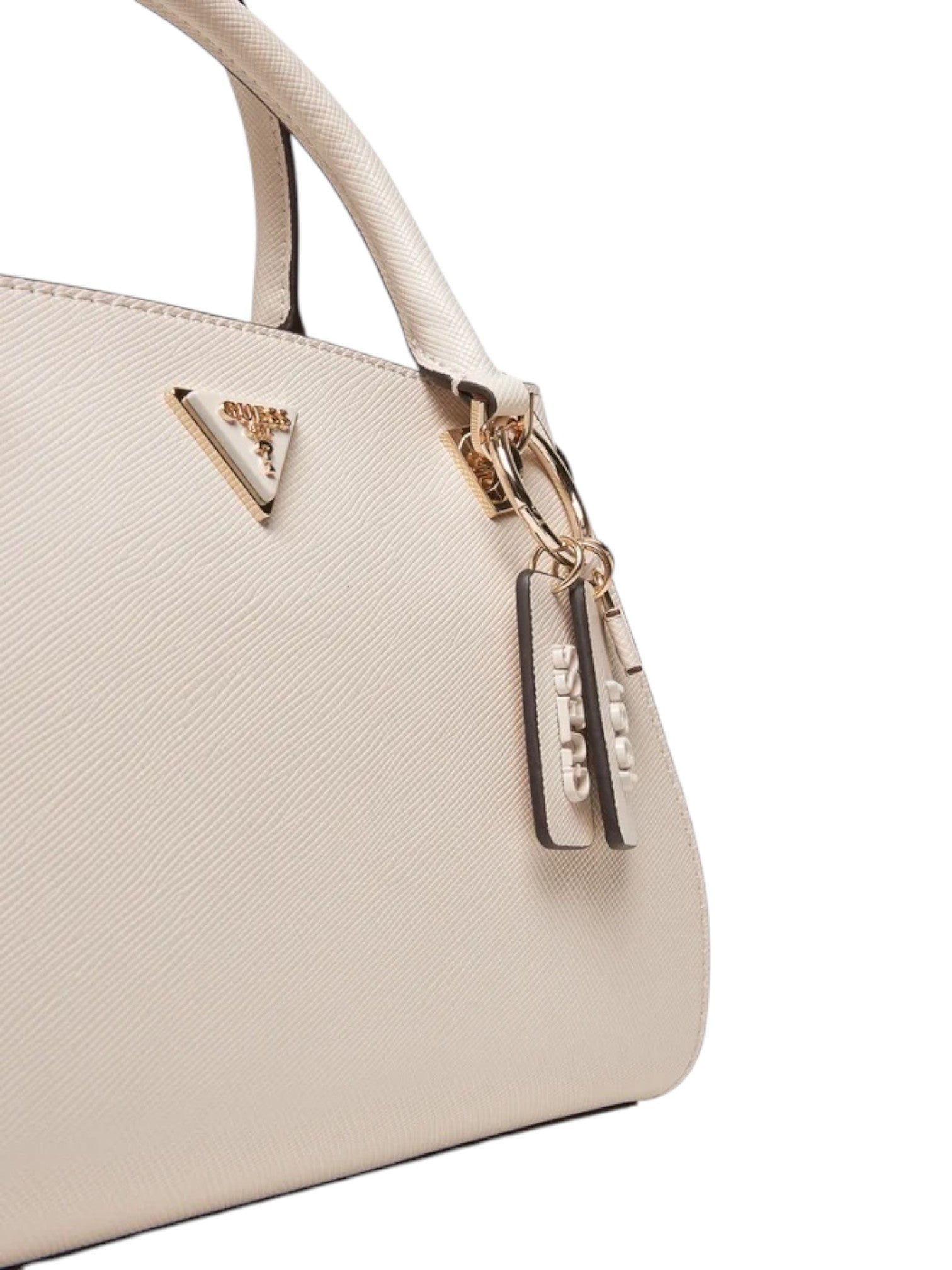 Beige handbag with gold accents on a white background. Guess, Monza Outlet, Monza Fashion, Shein Outlet