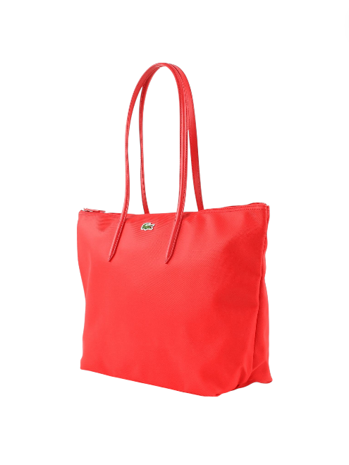 Red tote bag with a brand logo on a white background Lacoste Monza Outlet, Monza Fashion, Shein Outlet