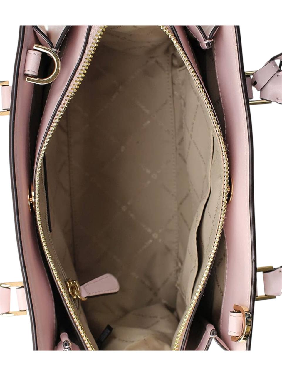 Pink handbag with gold accents and quilted interior on a white background Michael Kors Monza Outlet, Monza Fashion, Shein Outlet