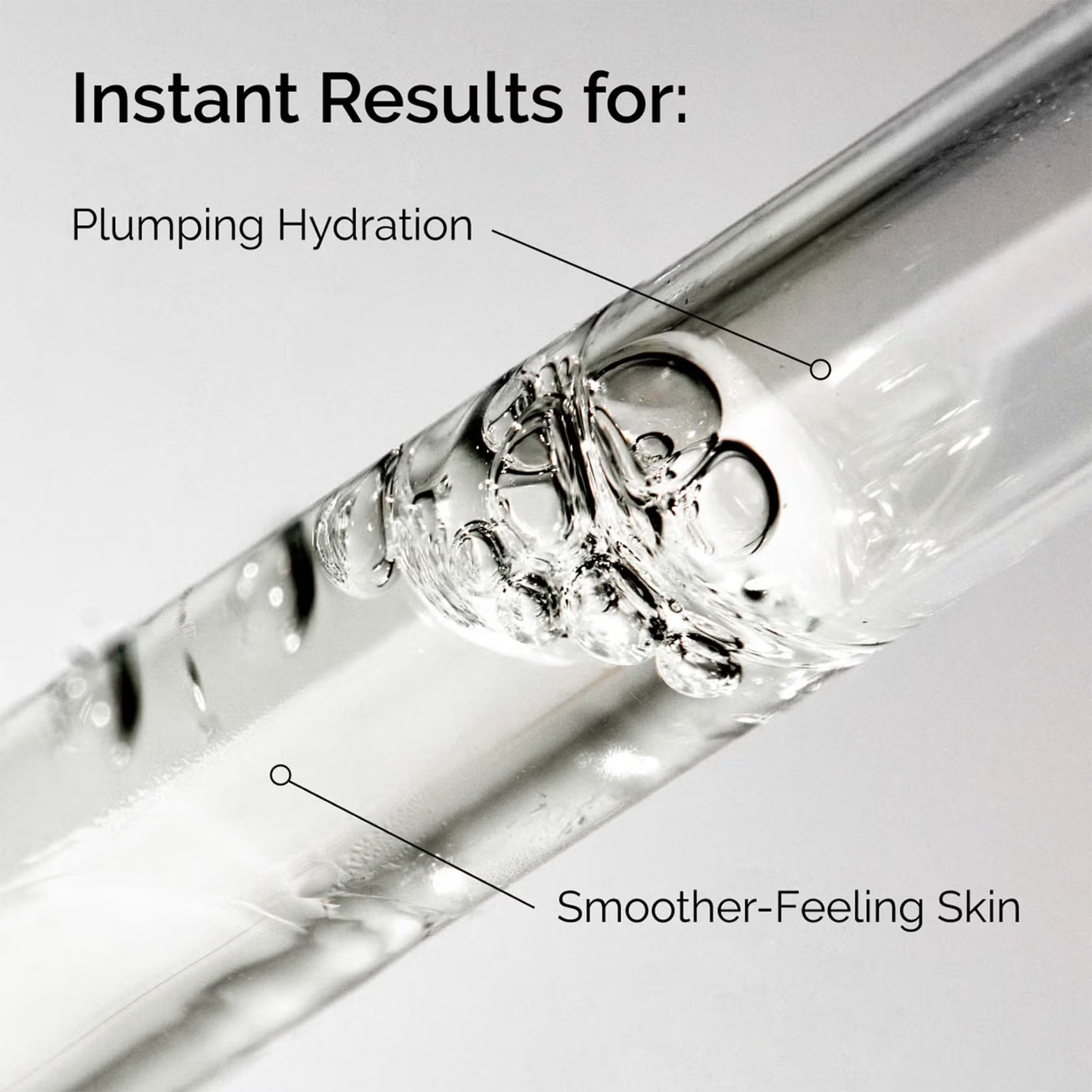 Close-up of a skincare product with text indicating instant results for plumping hydration and smoother-feeling skin. Monza fashion outlet, monza outlet, shein outlet, shien outlet cosmetics, makeup, perfume