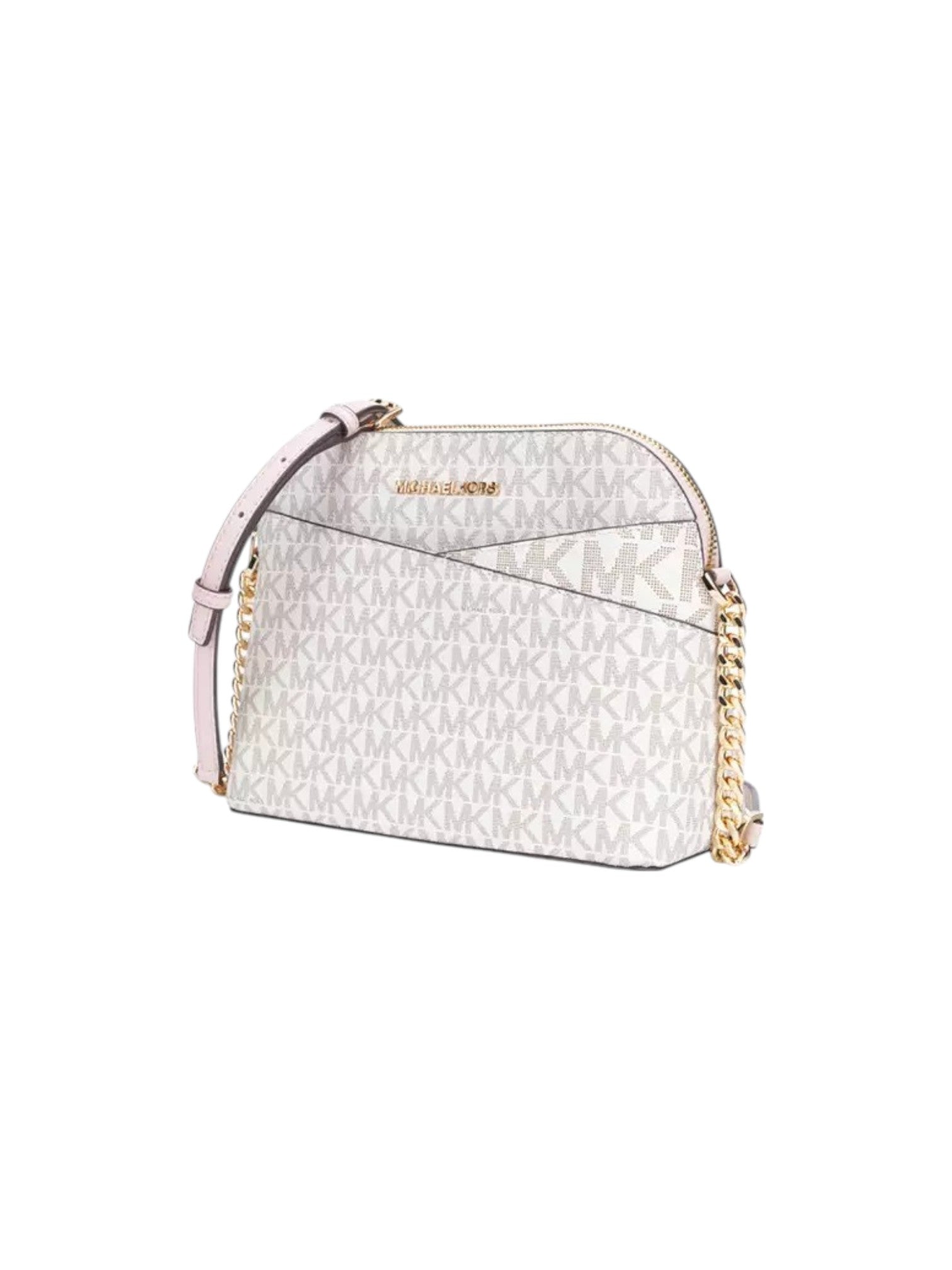 White handbag with gold chain detail on a white background Michael Kors Monza Outlet