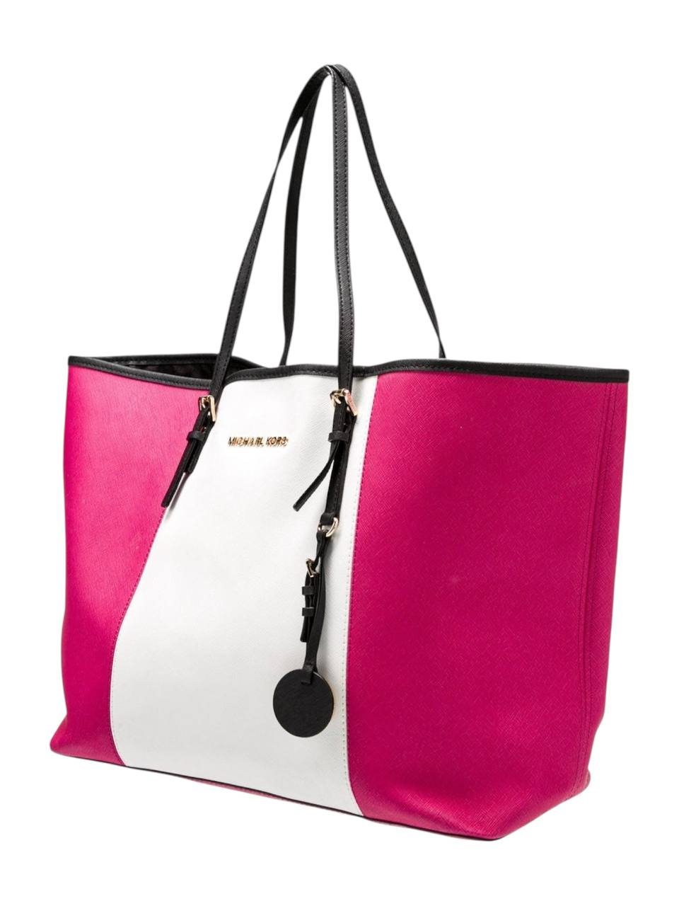 Pink and white tote bag with black handles on a white background Monza Outlet, Monza Fashion, Shein Outlet