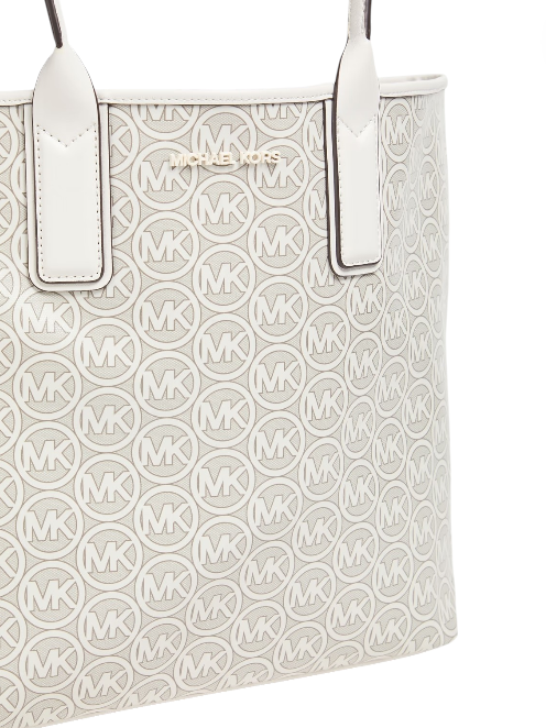 White tote bag with logo pattern on a white background Michael Kors Monza Outlet, Monza Fashion, Shein Outlet