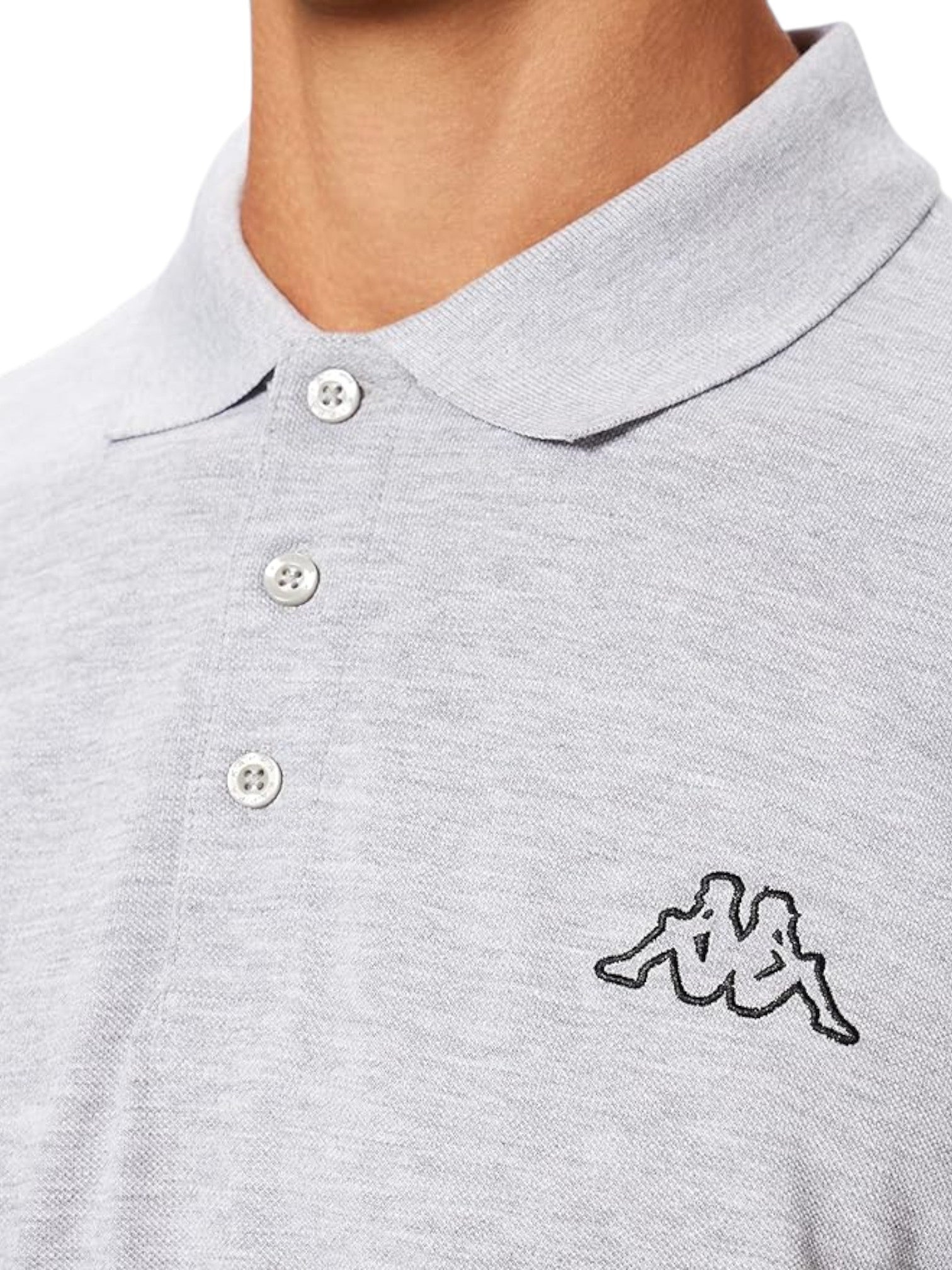Gray polo shirt with a brand logo on a white background. Kappa, Monza Outlet, Monza Fashion, Shein Outlet