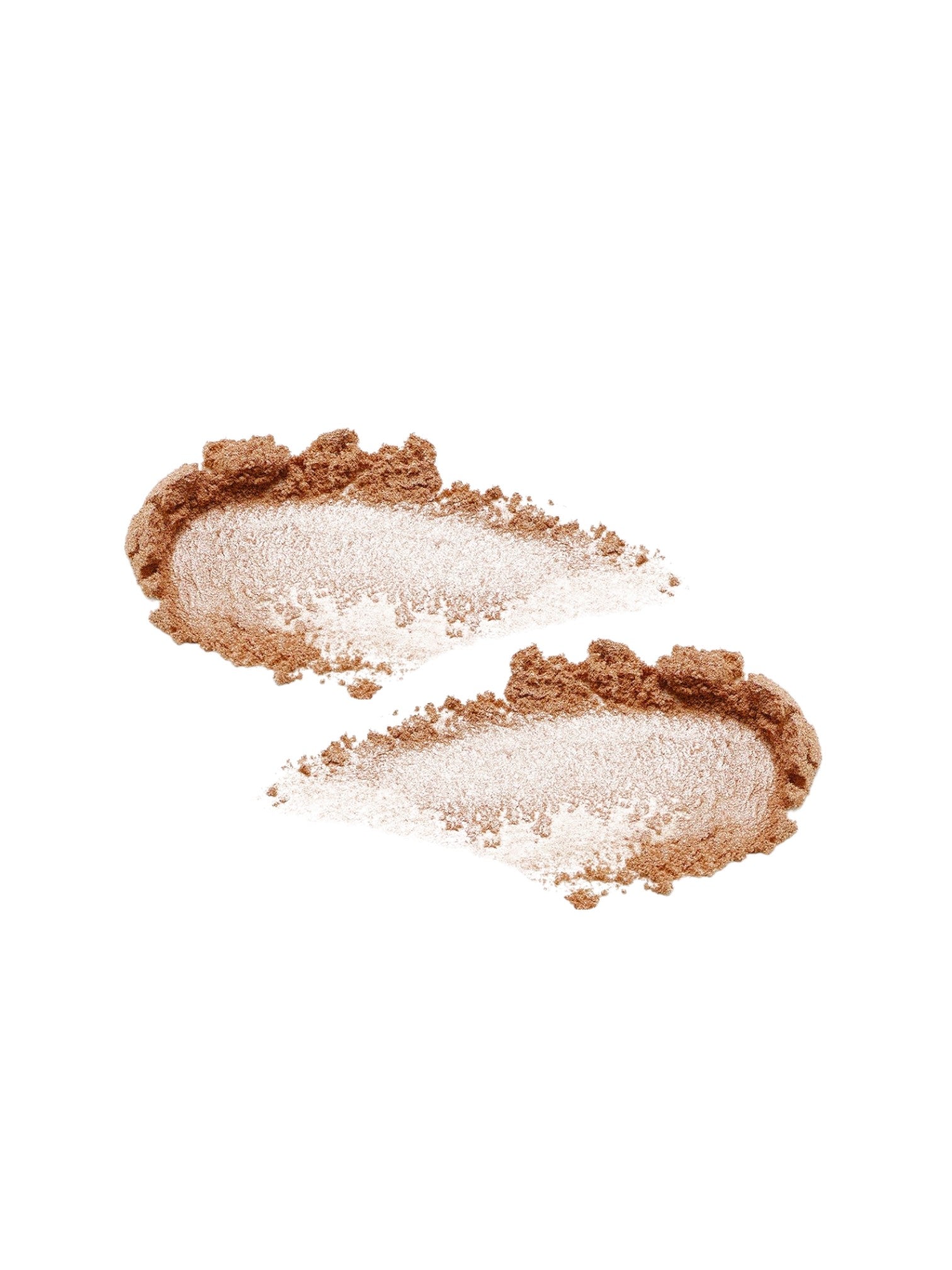 Two swatches of brown and beige makeup powder on a white background