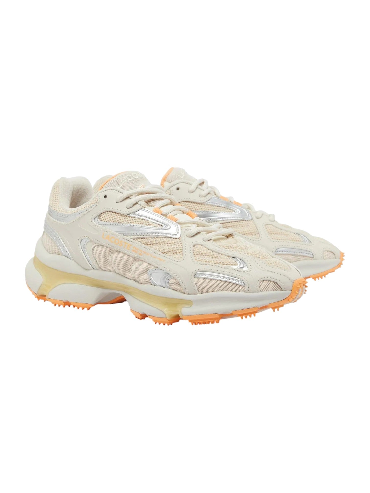 White and orange sneaker on a white background. Lacoste, Monza Outlet, Monza Fashion, Shein Outlet