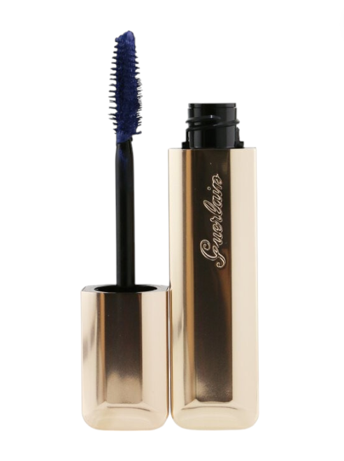 Mascara with gold casing and blue brush on a white background Guerlain Monza Outlet, Monza Fashion, Shein Outlet