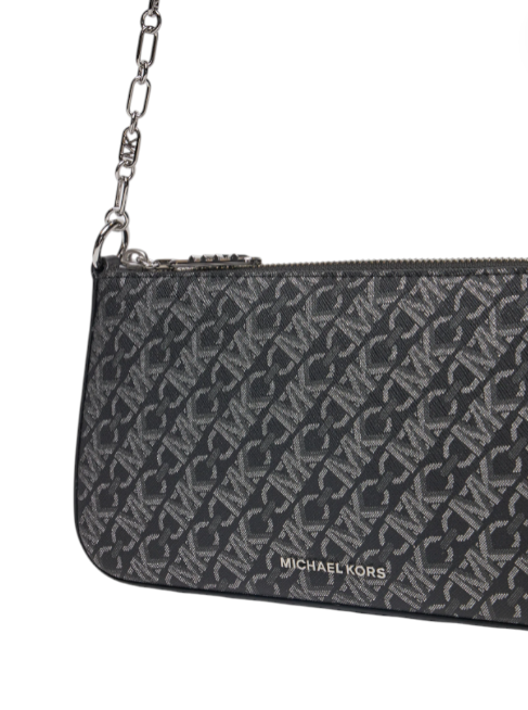 Black clutch bag with silver chain strap and Michael Kors logo on a white background Michael Kors Monza Outlet