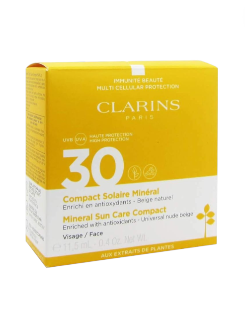 Clarins sun care compact packaging with SPF 30 on a white background monza outlet, Shein outlet, monza fashion