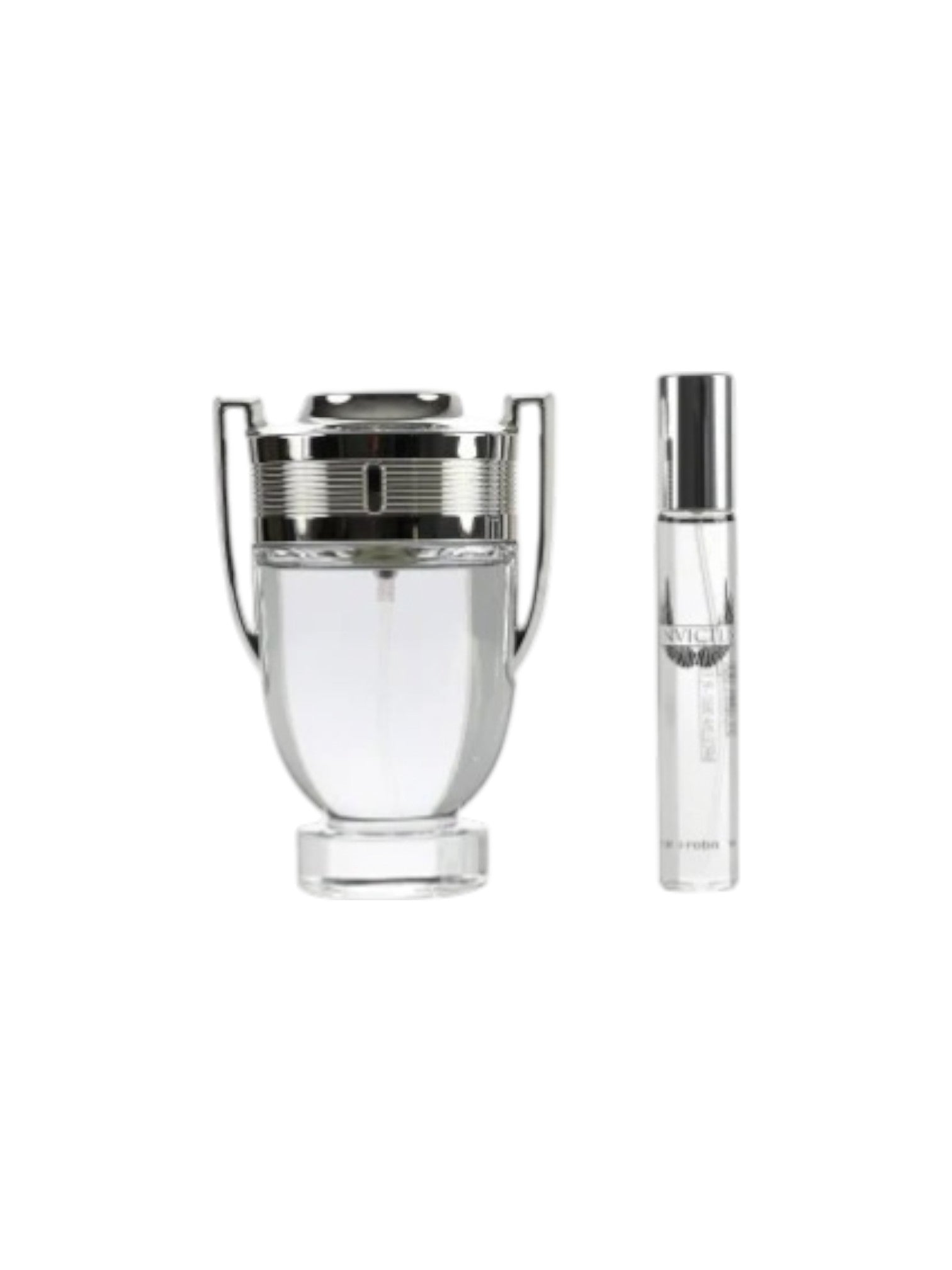 Two perfume bottles, one large and one small, on a white background. Paco Rabanne, Monza Outlet, Monza Fashion, Shein Outlet