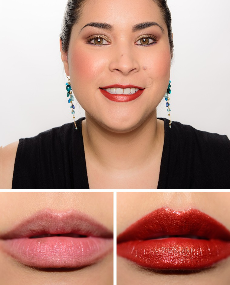 Close-up of a woman's face with different lipstick colors displayed below. Monza fashion outlet, monza outlet, shein outlet, shien outlet cosmetics, makeup, perfume