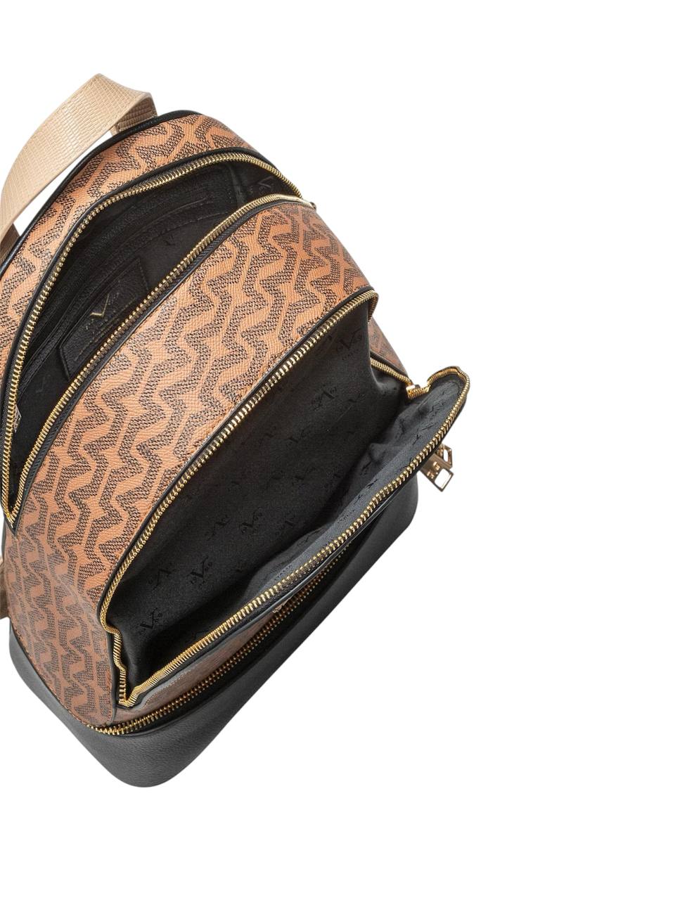 Open backpack with brown and black pattern on a white background monza outlet, Shein outlet, monza fashion