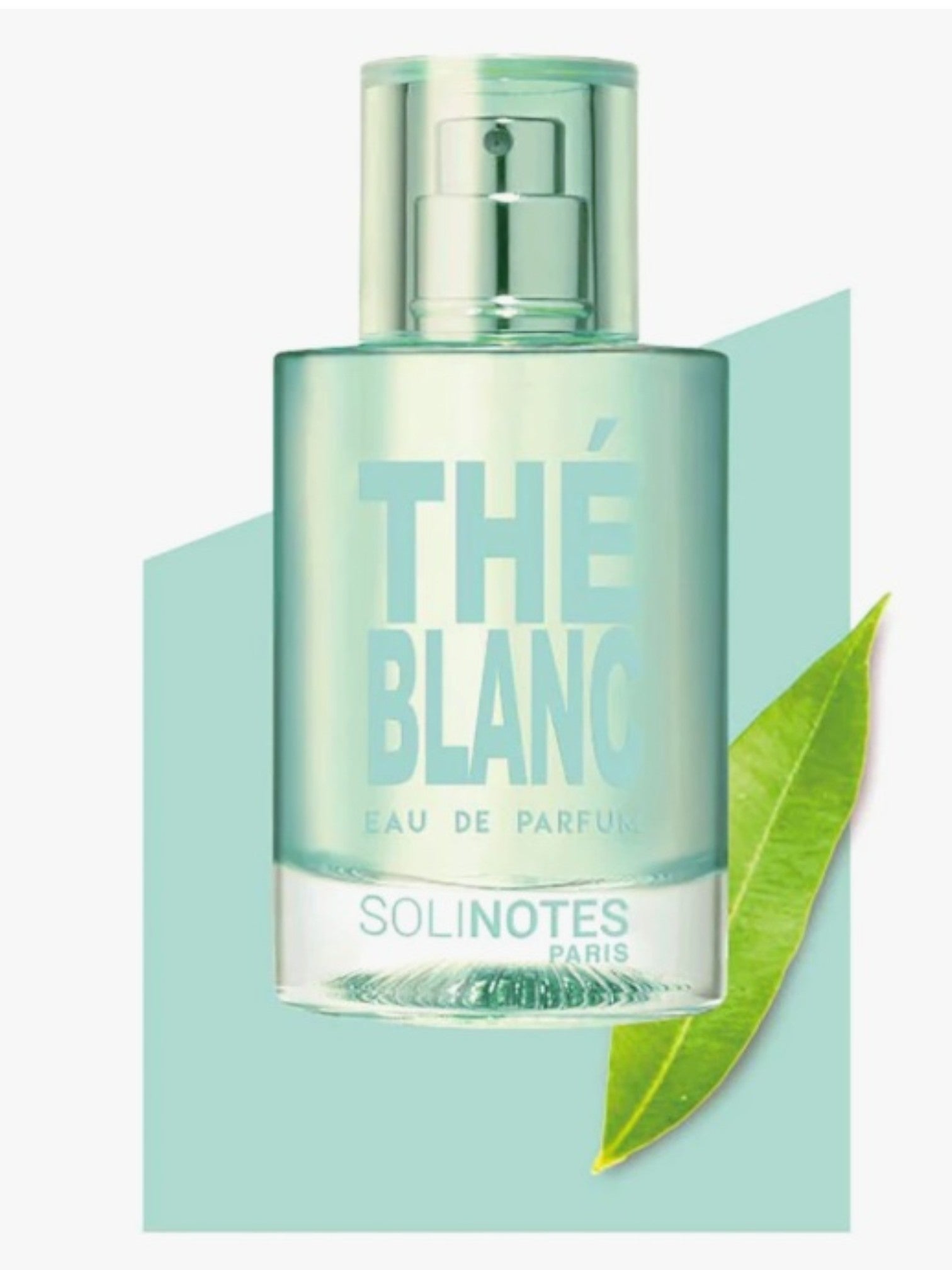 Perfume bottle labeled The Blanco by Solinotes on a light blue background with a green leaf. Solinotes, Monza Outlet, Monza Fashion, Shein Outlet
