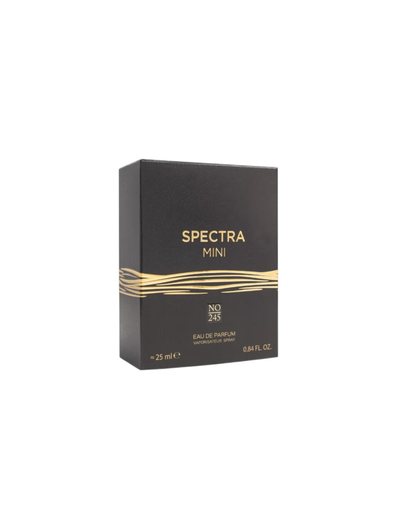 Black and gold Spectra Mini perfume box on a white background. Spectra Mini, Monza Outlet, Monza Fashion, Shein Outlet