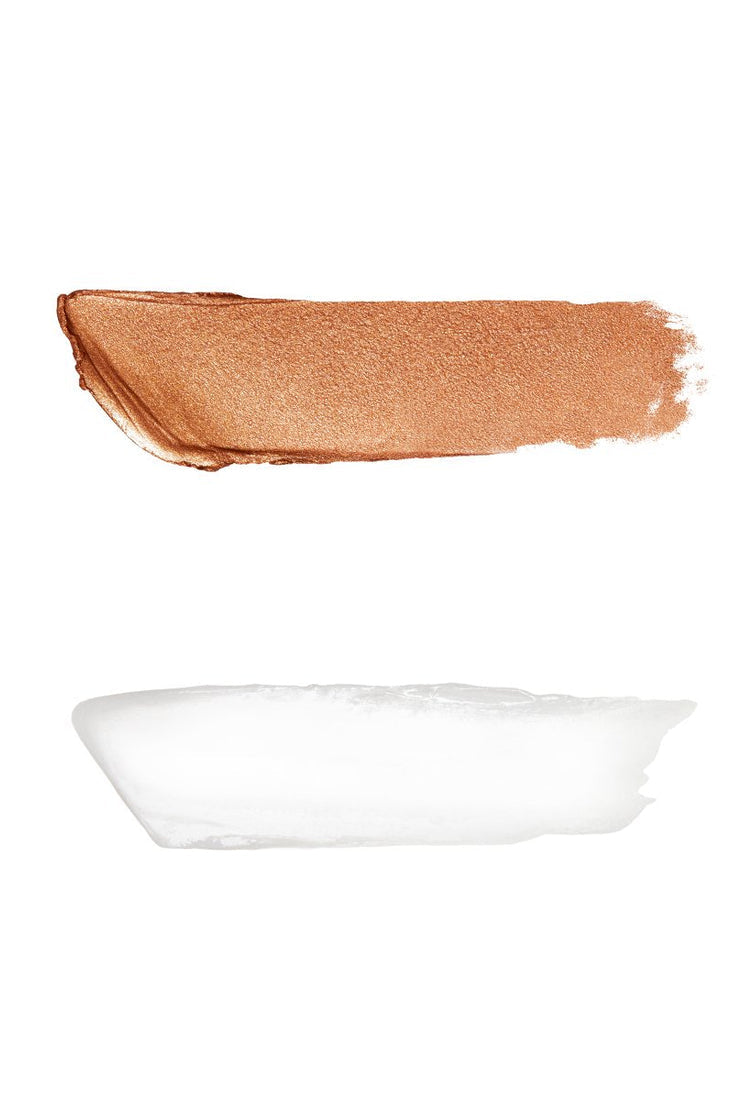 Bronze makeup swatch above a white compact case on a white background Monza Outlet