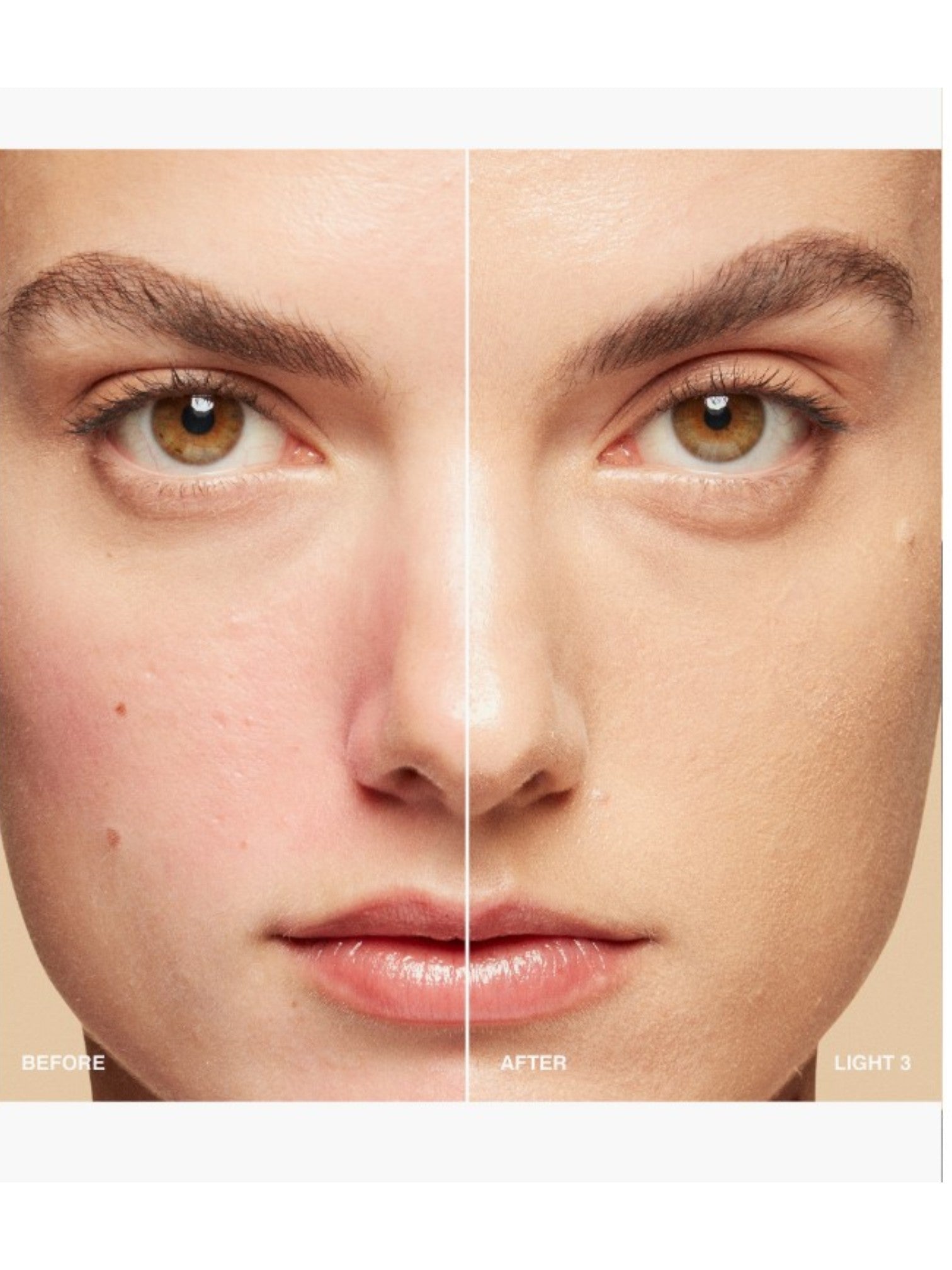 Before and after comparison of a womans face with visible skin improvement. Bobbi Brown, Monza Outlet, Monza Fashion, Shein Outlet
