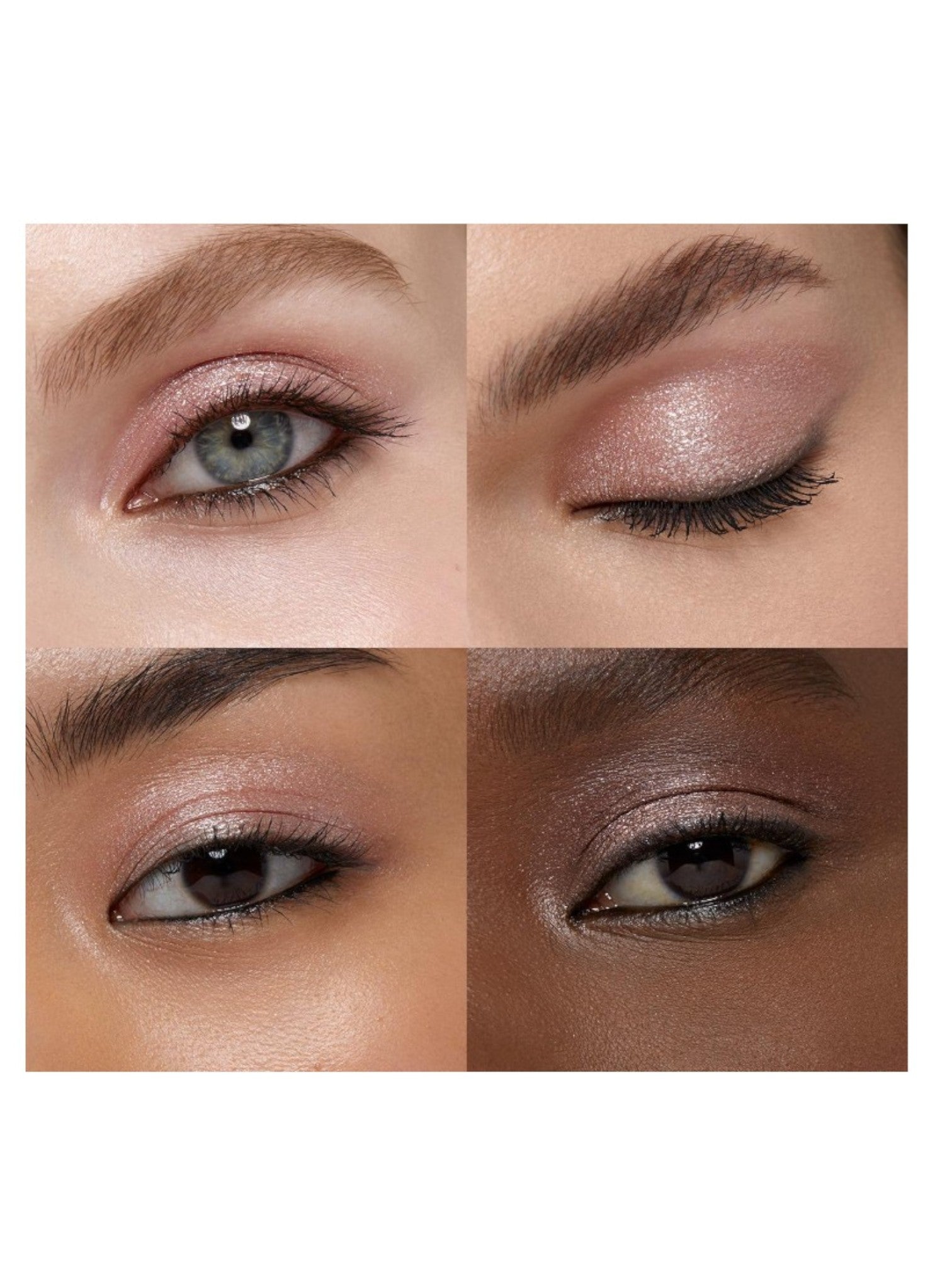 Close-up of eyes with different eye makeup looks on a white background. Kiko, Monza Outlet, Monza Fashion, Shein Outlet