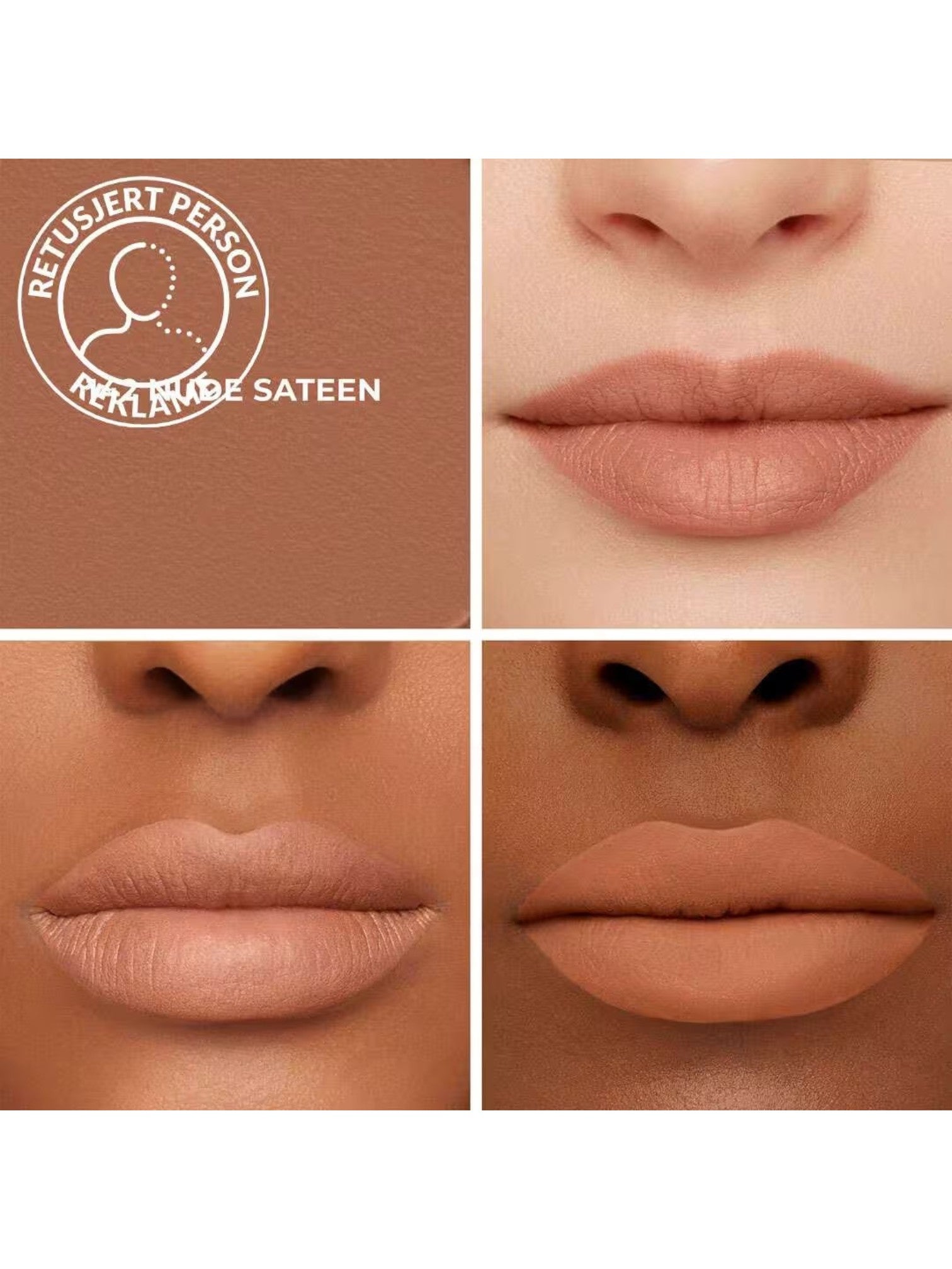 Lipstick swatches on different skin tones with Retusjert Person logo. laura_mercier, Monza Outlet, Monza Fashion, Shein Outlet