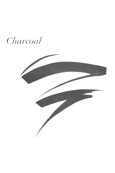 Two charcoal gray brush strokes on a white background with Charcoal text. Max Factor Monza Outlet, Monza Fashion, Shein Outlet