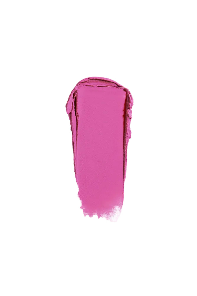 Pink lipstick swatch on a white background