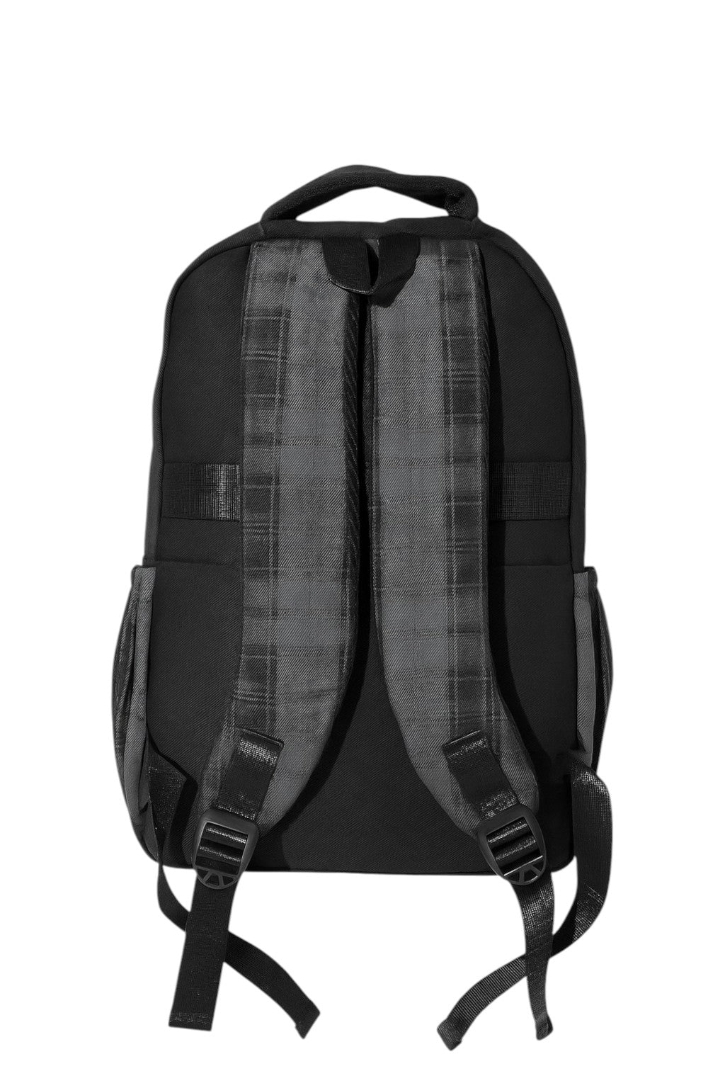 Black backpack with plaid pattern on a white background monza outlet, Shein outlet, monza fashion