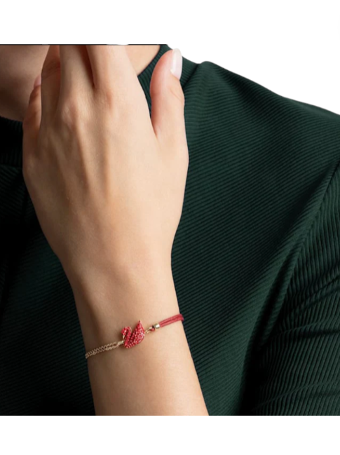 Gold-Plated Swan Bracelet in Red with Crystal Pearl