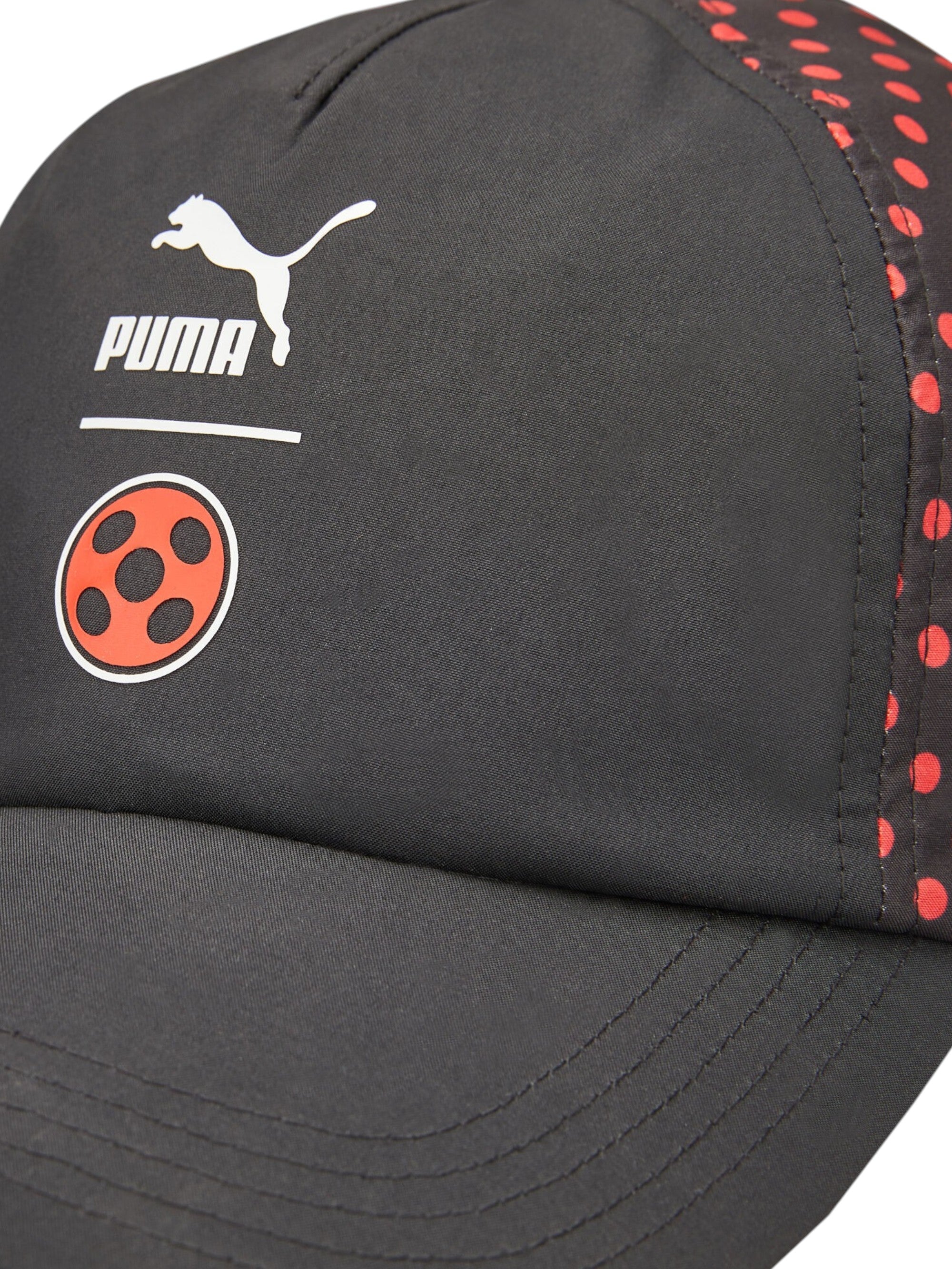 Black cap with Puma logo and red and white pattern on a white background Puma Monza Outlet