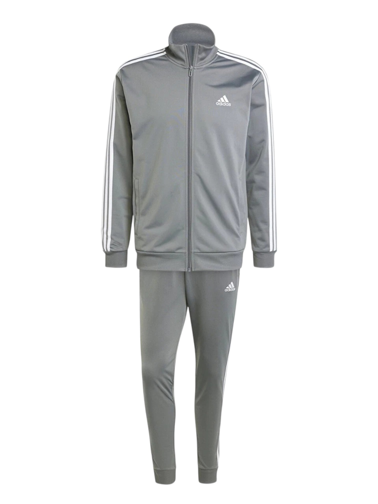 Gray tracksuit with Adidas logo on a white background. Adidas, Monza Outlet, Monza Fashion, Shein Outlet