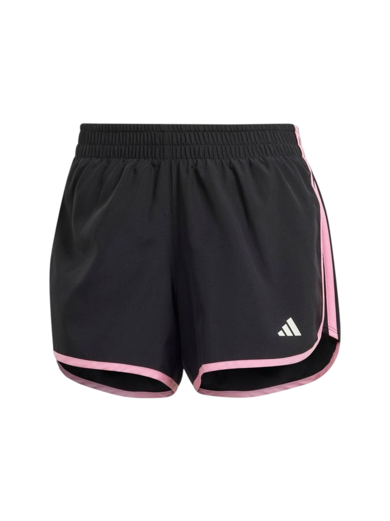 Black athletic shorts with pink accents and Adidas logo on a white background. Adidas, Monza Outlet, Monza Fashion, Shein Outlet