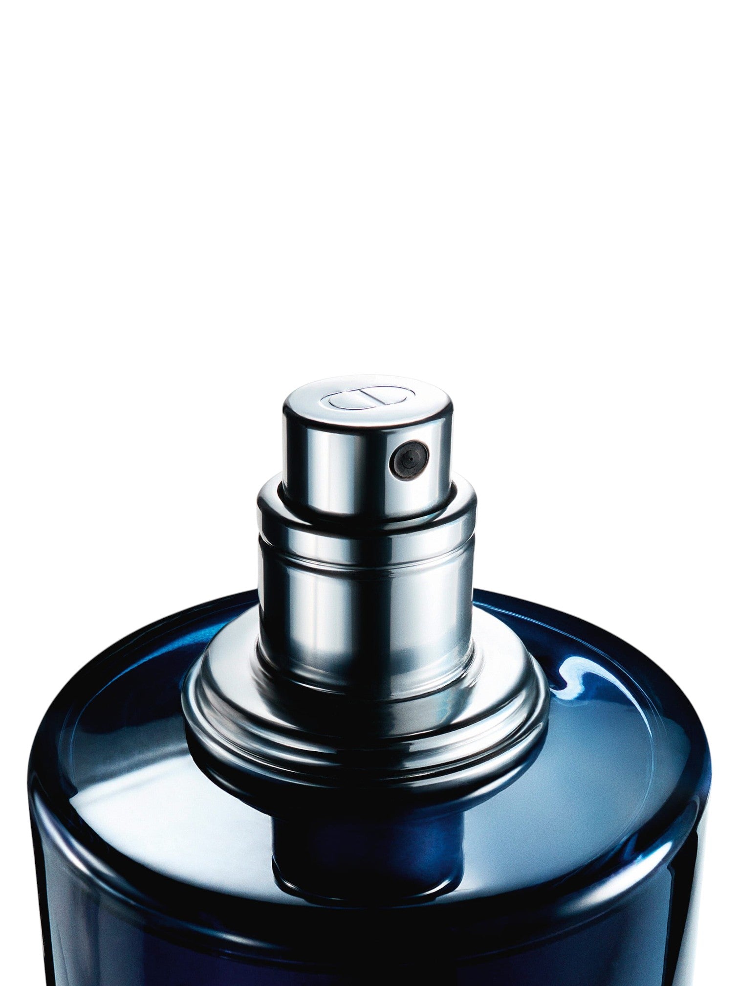 Blue perfume bottle with silver spray nozzle on a white background, Christian Dior, Monza Outlet, Monza Fashion, Shein Outlet