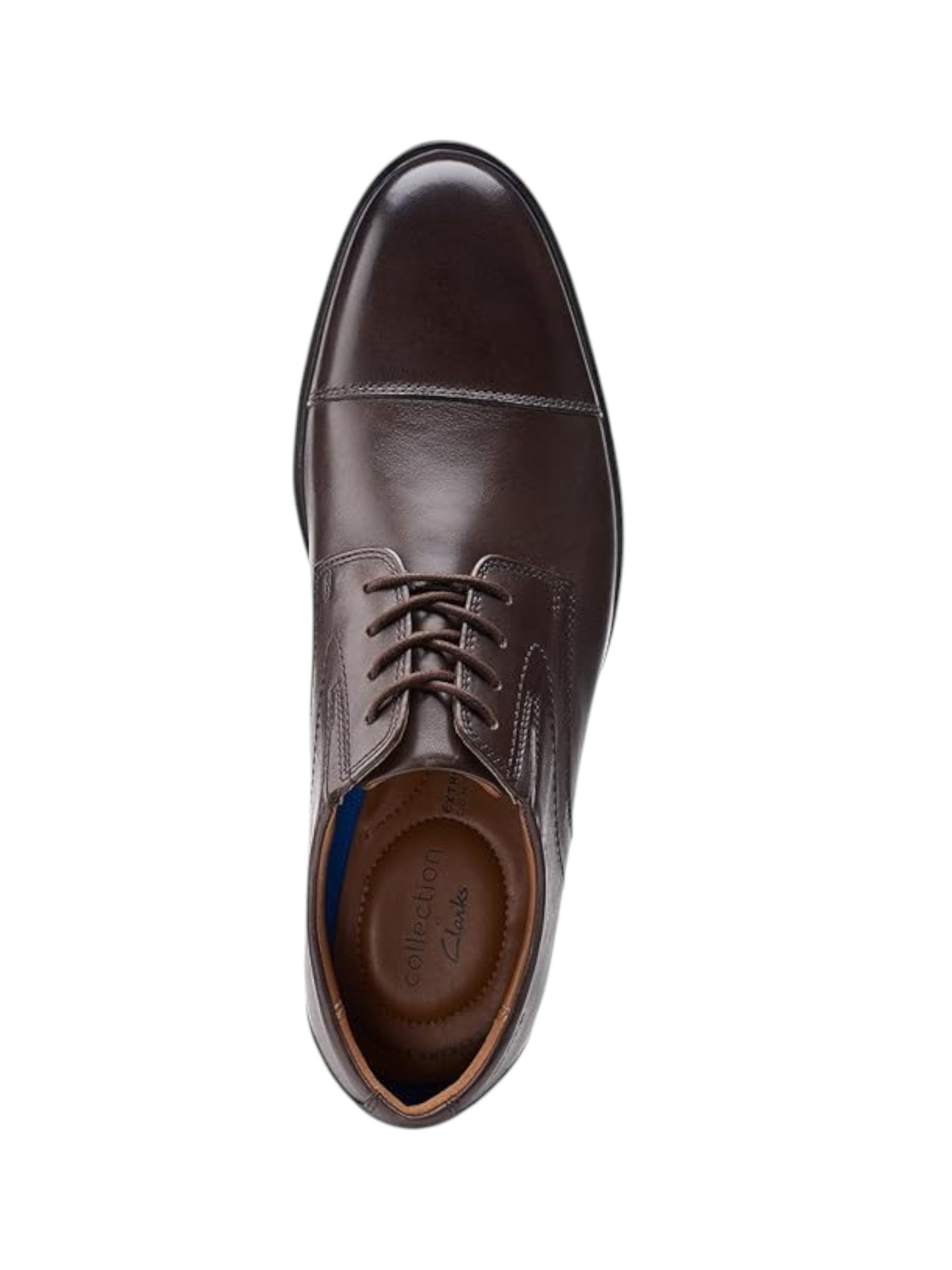 Brown leather dress shoe on a white background. Clarks, Monza Outlet, Monza Fashion, Shein Outlet
