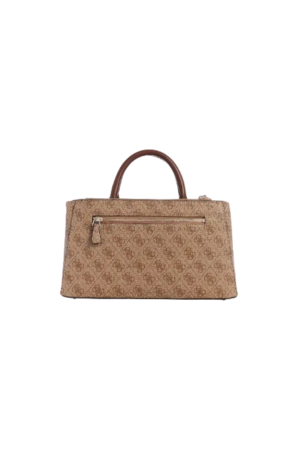Brown handbag with a pattern on a white background. Guess, Monza Outlet, Monza Fashion, Shein Outlet