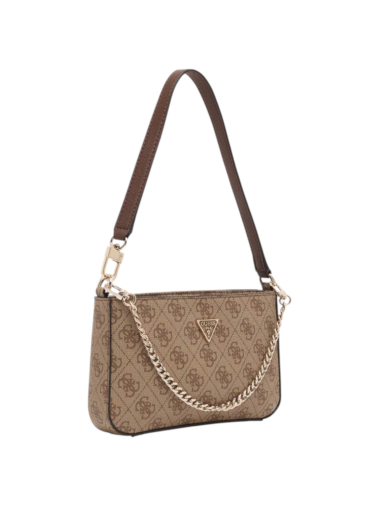 Beige handbag with brown strap on a white background. Guess, Monza Outlet, Monza Fashion, Shein Outlet