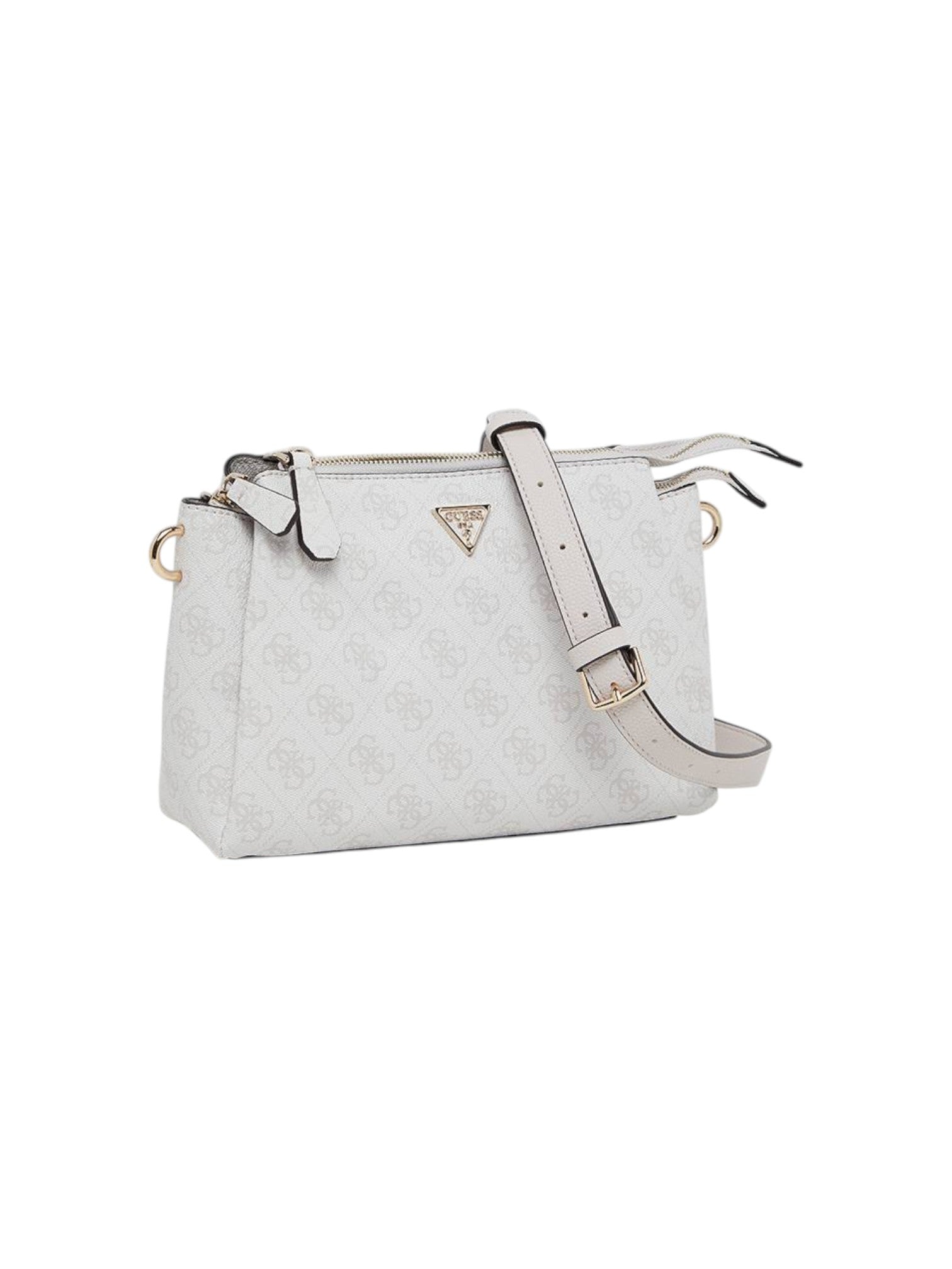 Light gray handbag with a strap on a white background. Guess, Monza Outlet, Monza Fashion, Shein Outlet