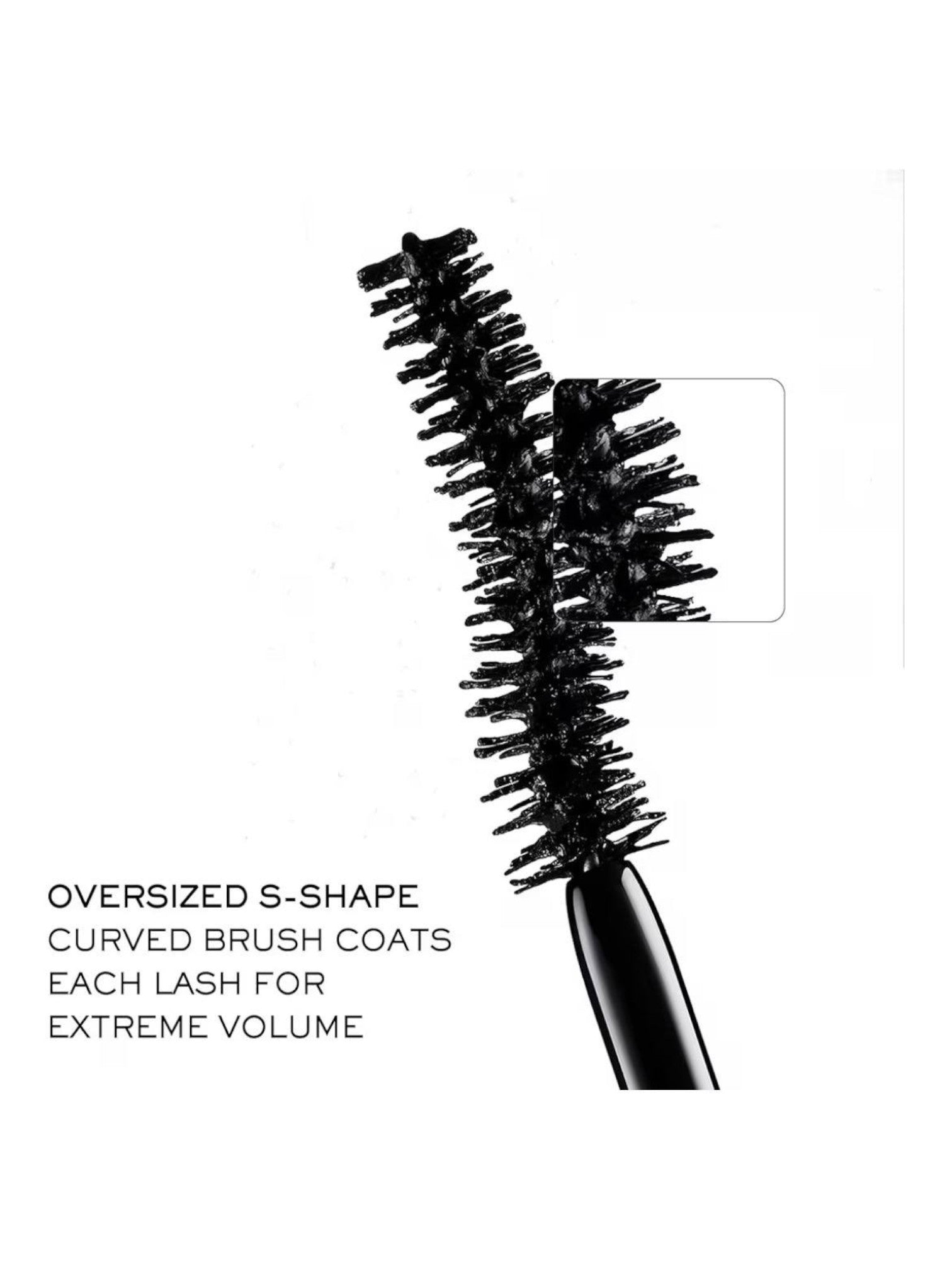 Black eyelash brush with close-up of bristles on a white background. Lancome, Monza Outlet, Monza Fashion, Shein Outlet