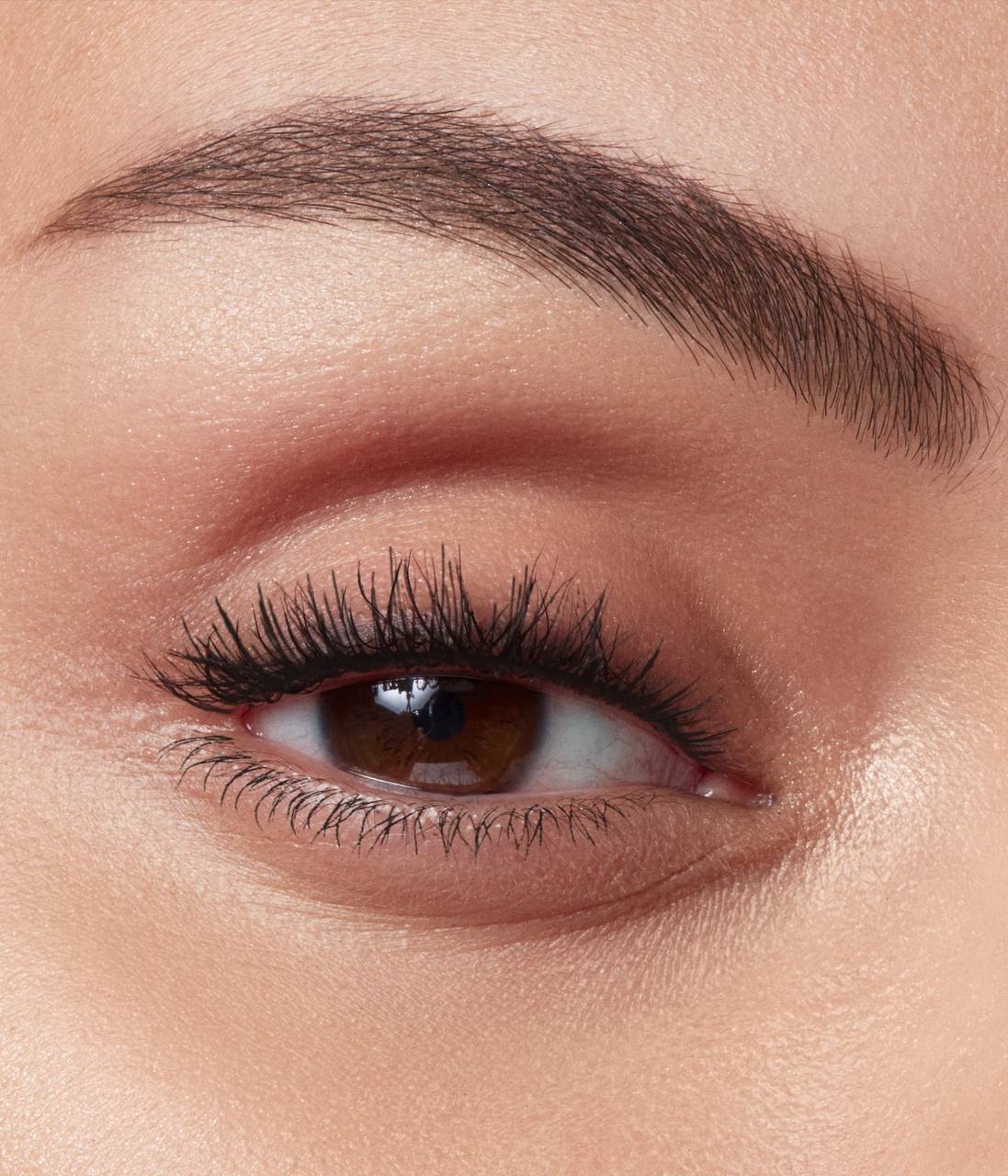Close-up of a brown eye with long, thick eyelashes and well-groomed eyebrow. Monza outlet, monza fashion, shein outlet, shien outlet