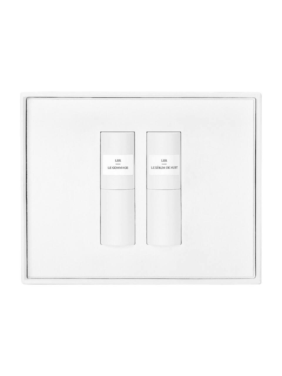 Two white containers with labels on a white background