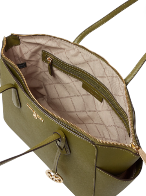 Green handbag with open top showing quilted interior on a white background monza outlet, Shein outlet, monza fashion
