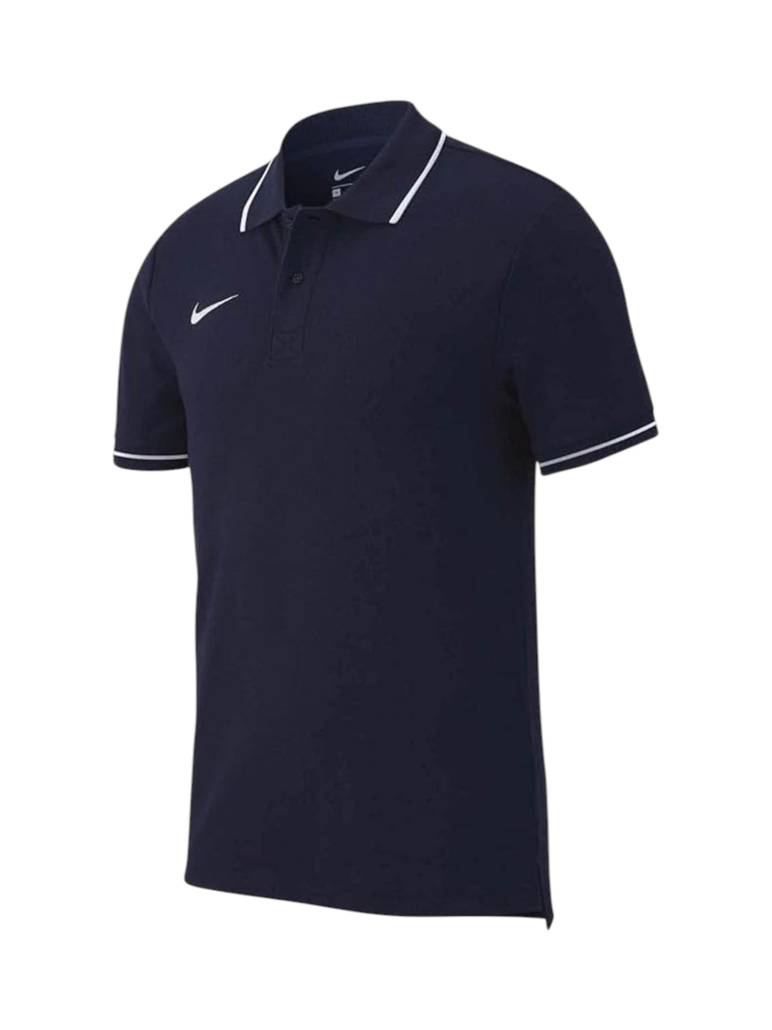 Navy blue polo shirt with white trim and Nike logo on a white background. Nike, Monza Outlet, Monza Fashion, Shein Outlet