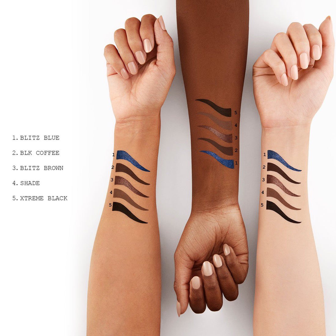 Three arms with tattoo shades on a white background. Monza Outlet