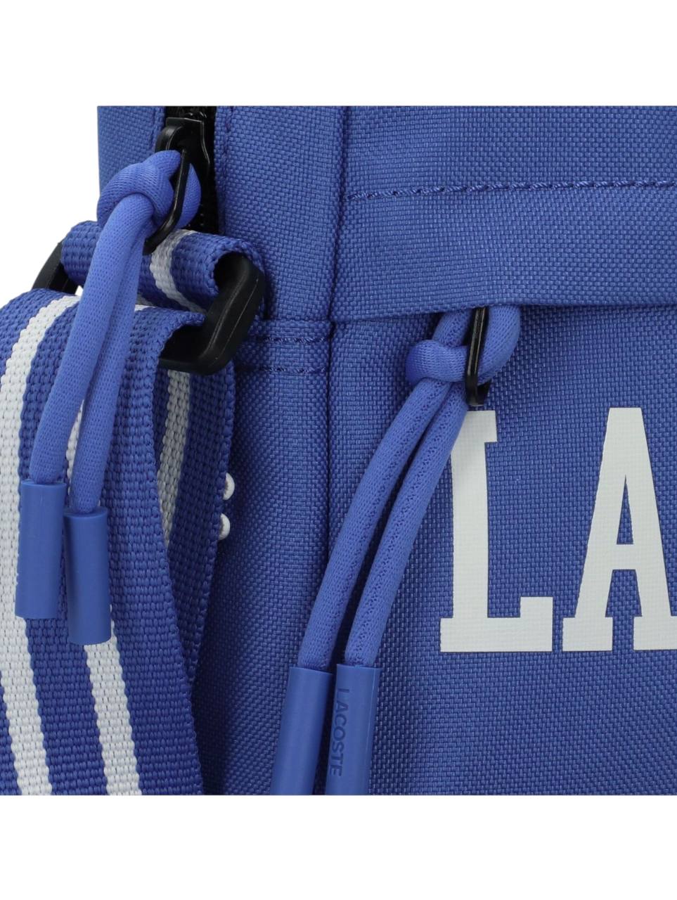 Blue bag with white text and stripes on a white background Lacoste Monza Outlet, Monza Fashion, Shein Outlet