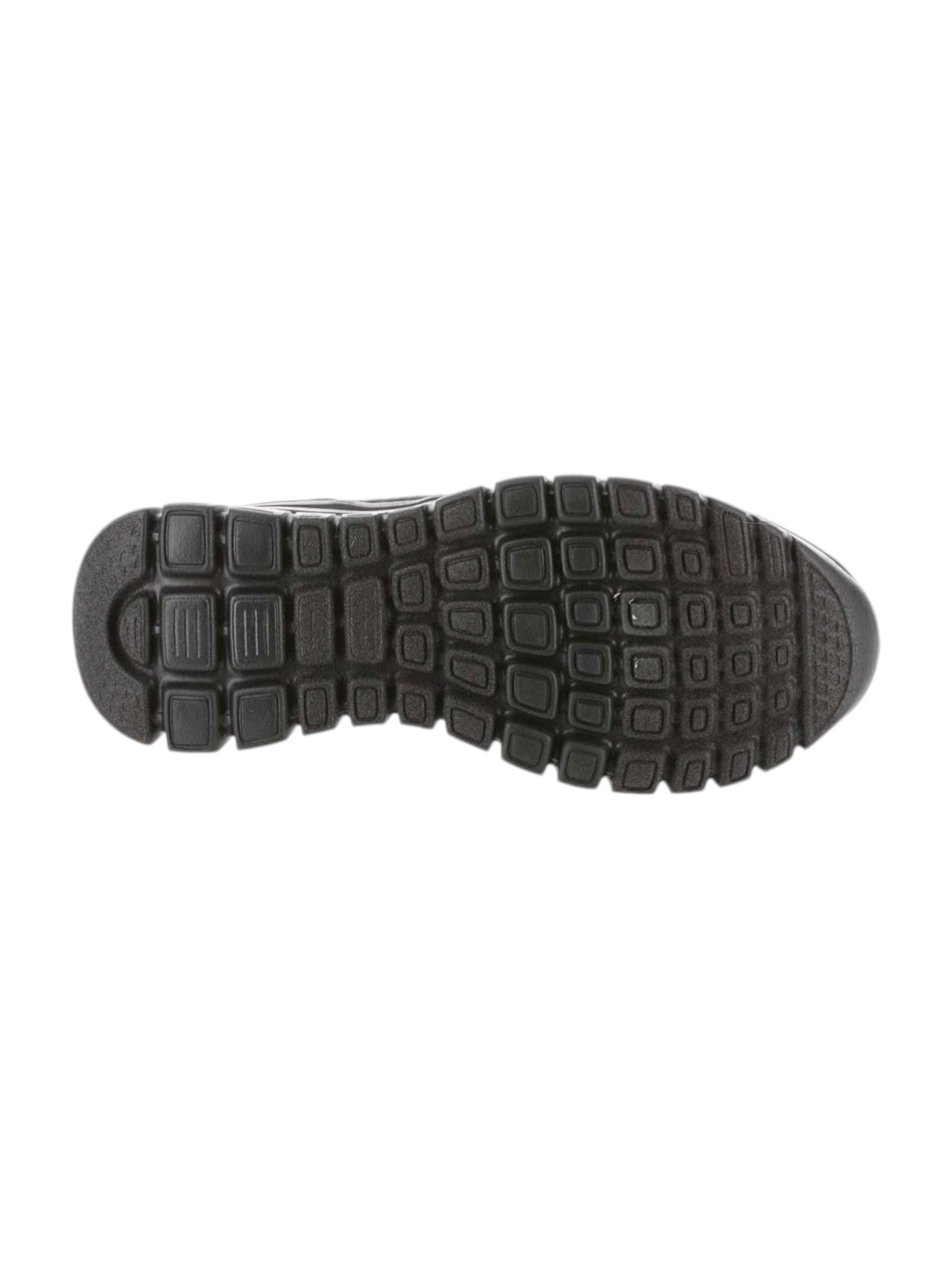 Black shoe sole with tread pattern on a white background. Skechers, Monza Outlet, Monza Fashion, Shein Outlet