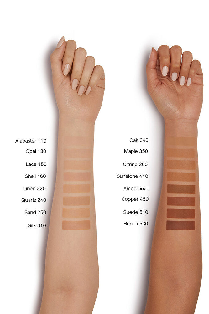 Two arms with makeup swatches on a white background Monza fashion outlet, monza outlet, shein outlet, shien outlet cosmetics, makeup, perfume