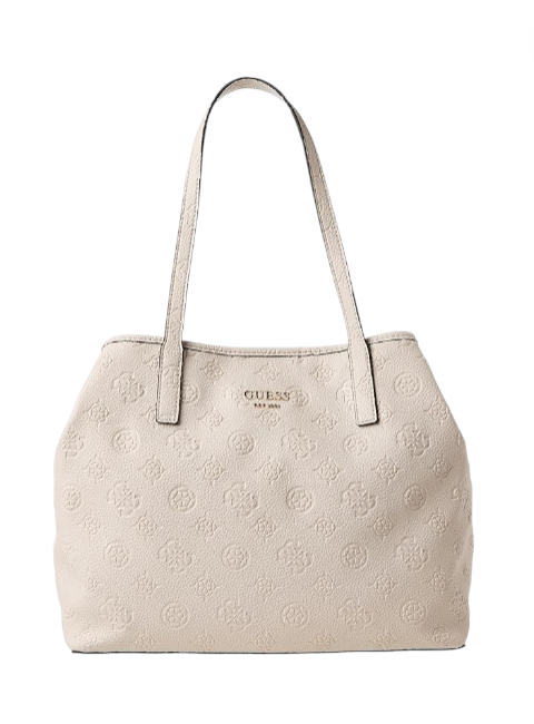 Beige handbag with brand logo on a white background. Guess, Monza Outlet, Monza Fashion, Shein Outlet