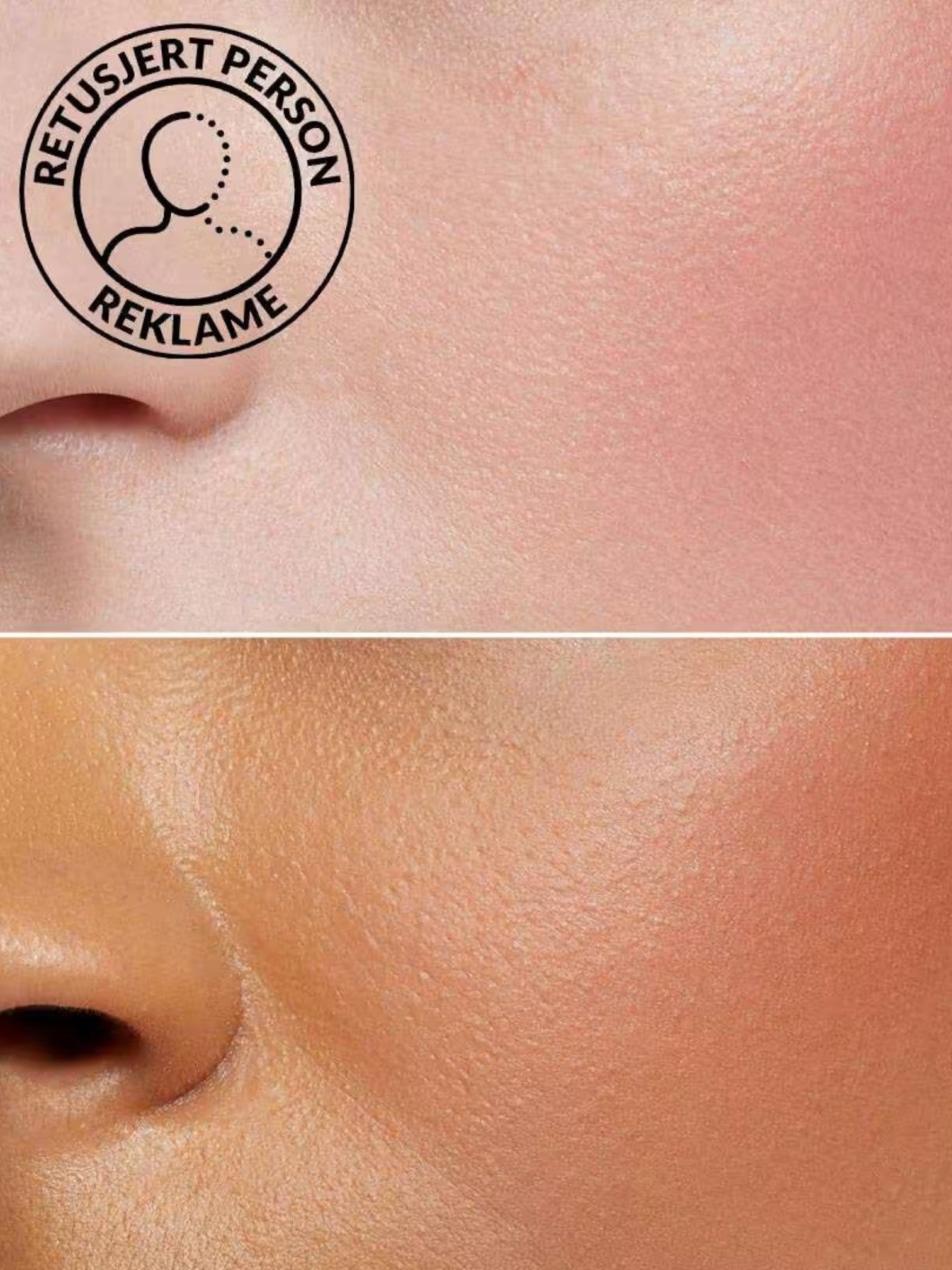 Close-up of two different skin tones with a Retusjert Person Reklame logo. Bobbi Brown, Monza Outlet, Monza Fashion, Shein Outlet