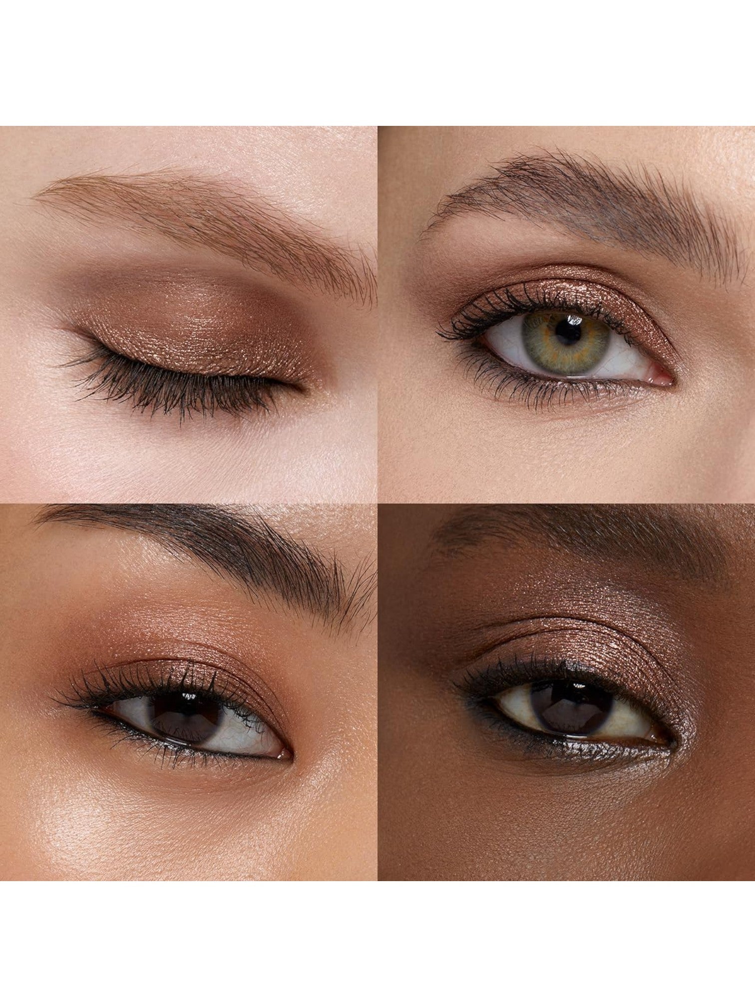 Close-up of eyes with brown eyeshadow and eyeliner, showing color variation on different skin tones. Kiko Milano, Monza Outlet, Monza Fashion, Shein Outlet