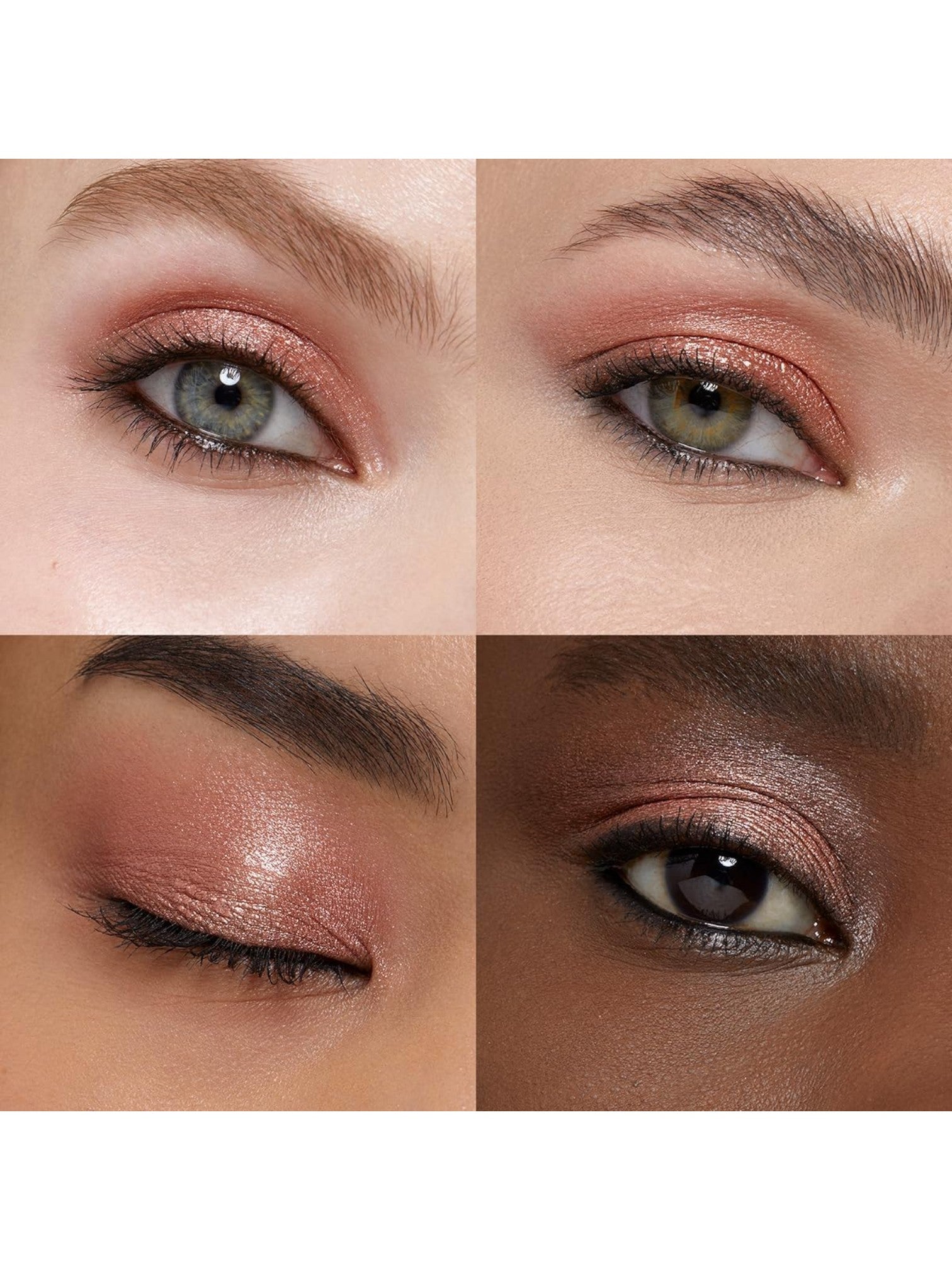 Close-up of eyes with pink and brown eyeshadow on a white background. Kiko Milano, Monza Outlet, Monza Fashion, Shein Outlet