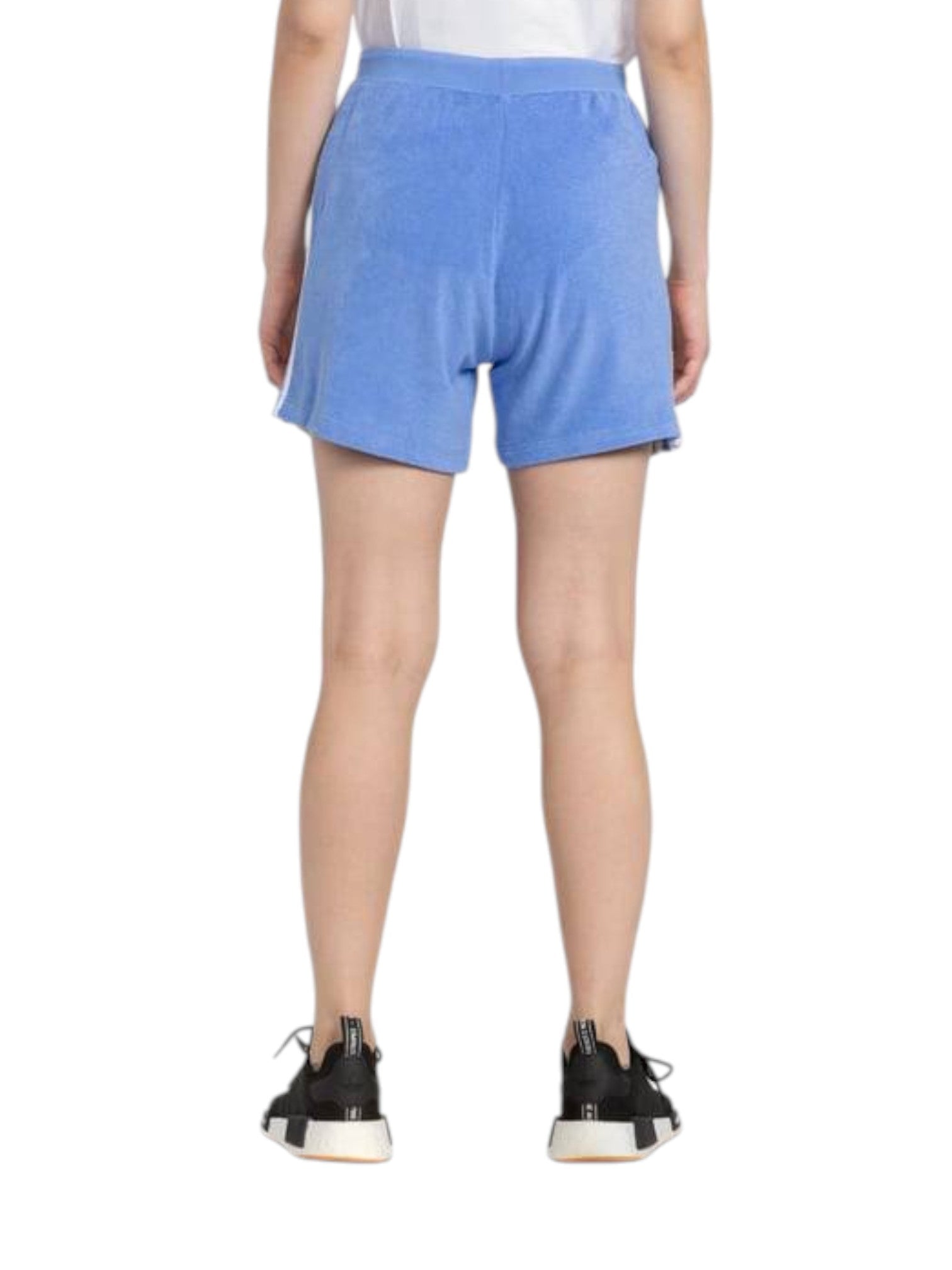 Person wearing blue shorts on a white background. Adidas, Monza Outlet, Monza Fashion, Shein Outlet
