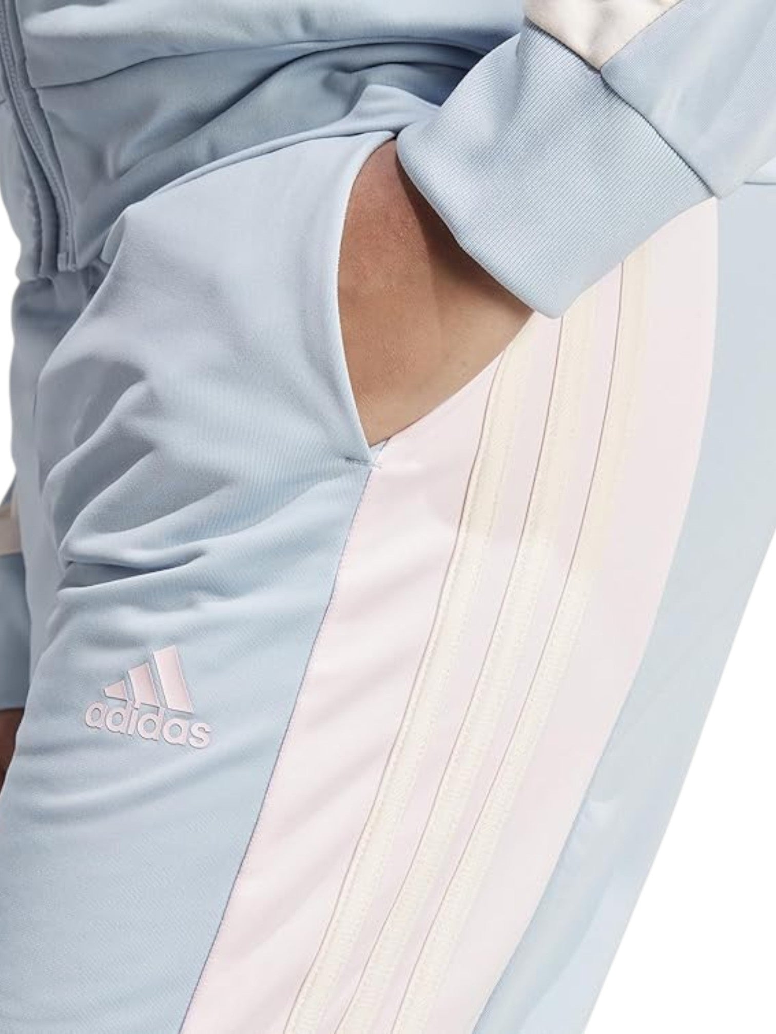 Light blue Adidas tracksuit with a white background. Adidas, Monza Outlet, Monza Fashion, Shein Outlet