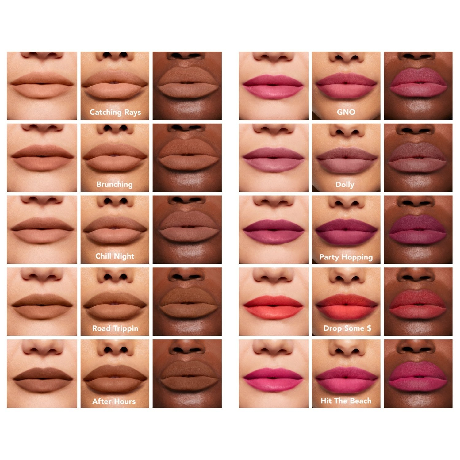 Lip color swatches on a white background Monza fashion outlet, monza outlet, shein outlet, shien outlet cosmetics, makeup, perfume
